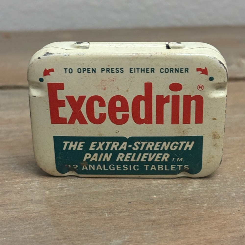 Vintage 12-Pill Excedrin Extra-Strength Pocket Tin w/ Original Paper Insert